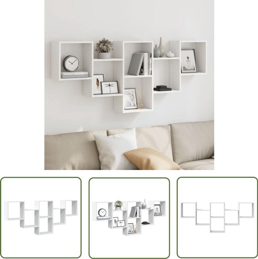 The Living Store Wandschap 159x18x66 cm bewerkt hout wit Wandplank Houten Plank Opbergplankje Zwevend Rek Minimalistische Kast