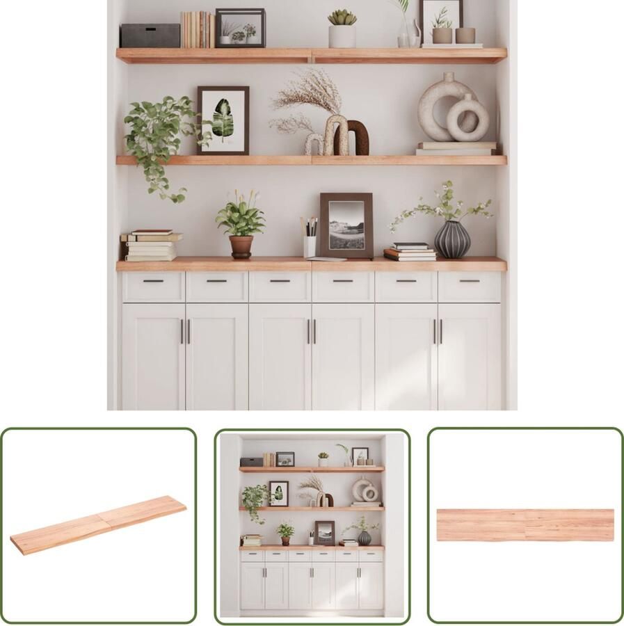 The Living Store Wandschap 160x30x(2-4)cm behandeld massief eikenhout lichtbruin Wandplanken Eikenhouten Plank Wanddecoratie Opbergruimte Vintage Style