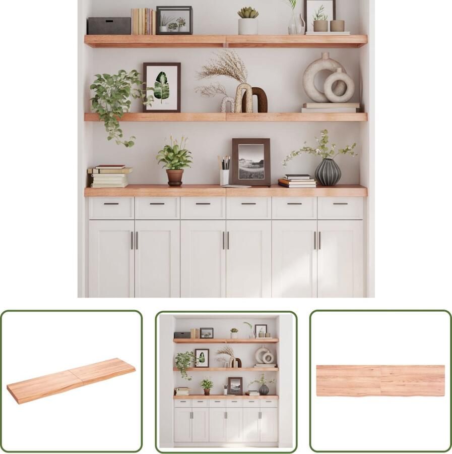 The Living Store Wandschap 160x40x(2-6)cm behandeld massief eikenhout lichtbruin Wandplank Rustieke Stijl Eikenhouten Plank Opbergruimte Muurplanken