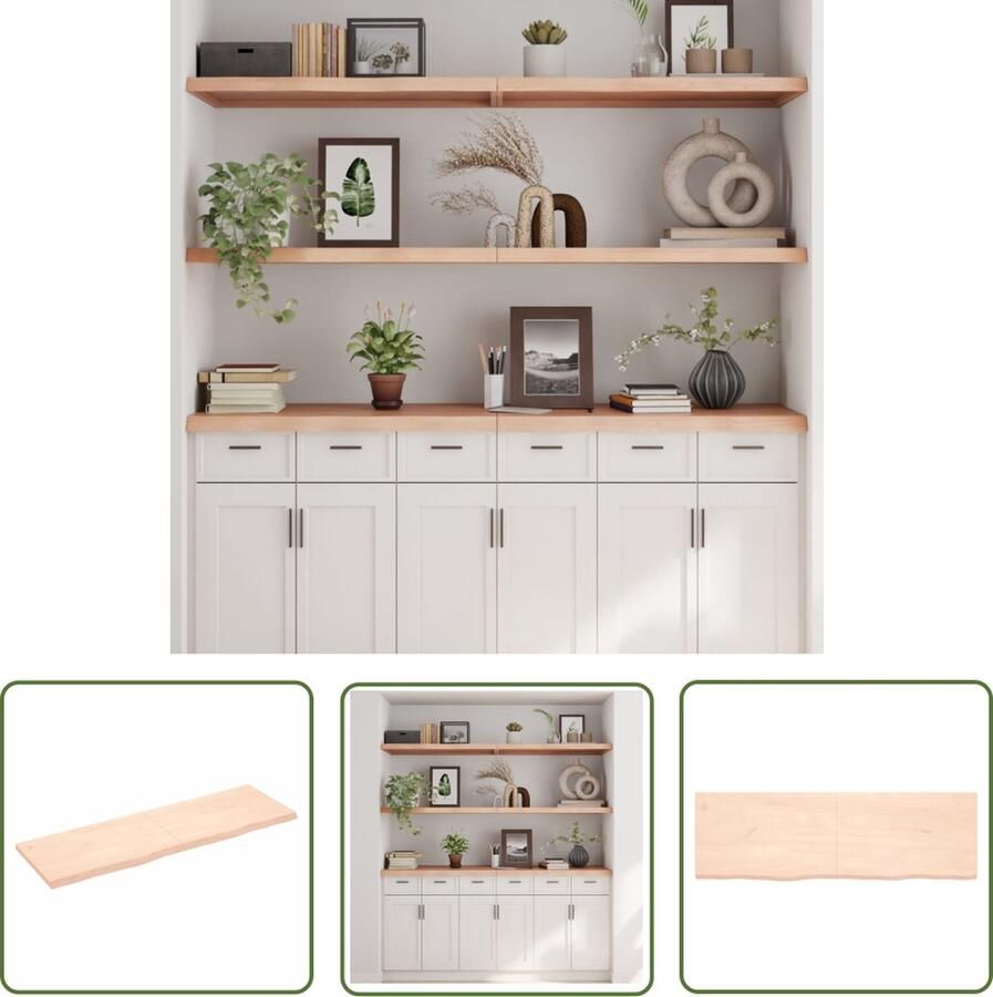 The Living Store Wandschap 160x50x(2-4) cm onbehandeld massief eikenhout Wandplank Houten Plank Eikenhouten Wandplank Rustic Decor Opbergruimte