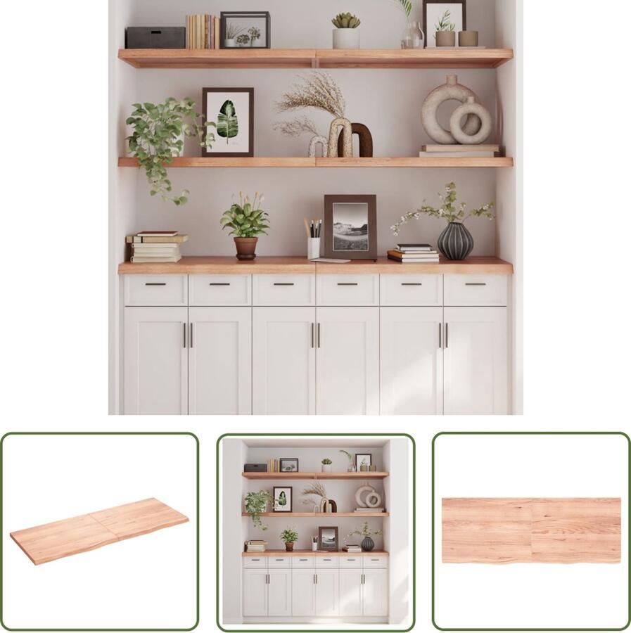 VidaXL Eikenhouten Wandplank Wandrek Wandschap 160x60x(2-4)cm behandeld massief eikenhout lichtbruin Vintage Wanddecoratie Industriële Wandopstelling Woonaccessoires