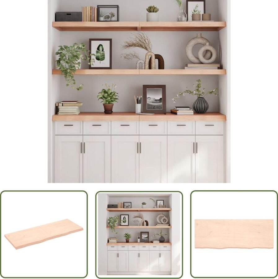 VidaXL Wandschap 160x60x(2-6) cm onbehandeld massief eikenhout Wanddecoratie Houten Wandrek Eikenhouten Plank Vintage Wandplank Industriële Wandopstelling