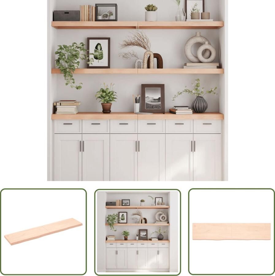 The Living Store Wandschap 180x40x(2-6) cm onbehandeld massief eikenhout Wandplank Houten Plank Eikenhouten Wandplank Ruwe Wandplank Vintage Wandplank