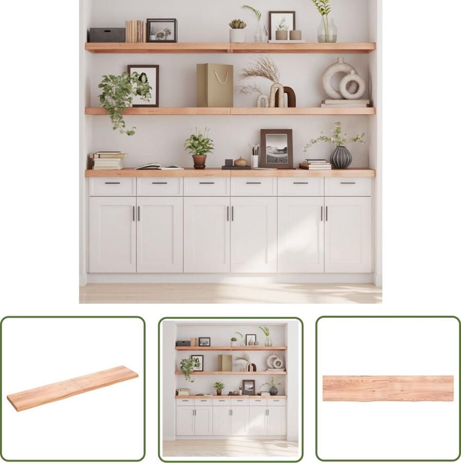 The Living Store Wandschap 200x40x(2-6)cm behandeld massief eikenhout lichtbruin Wandplank Eikenhouten Plank Rustic Wanddecoratie Vintage Wandplank Opslagoplossing