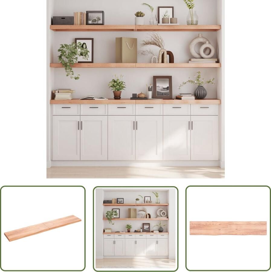 The Living Store Wandschap 220x40x(2-6)cm behandeld massief eikenhout lichtbruin Wandplankje Eikenhouten Plank Wanddecoratie Opbergoplossing Vintage Wandplank
