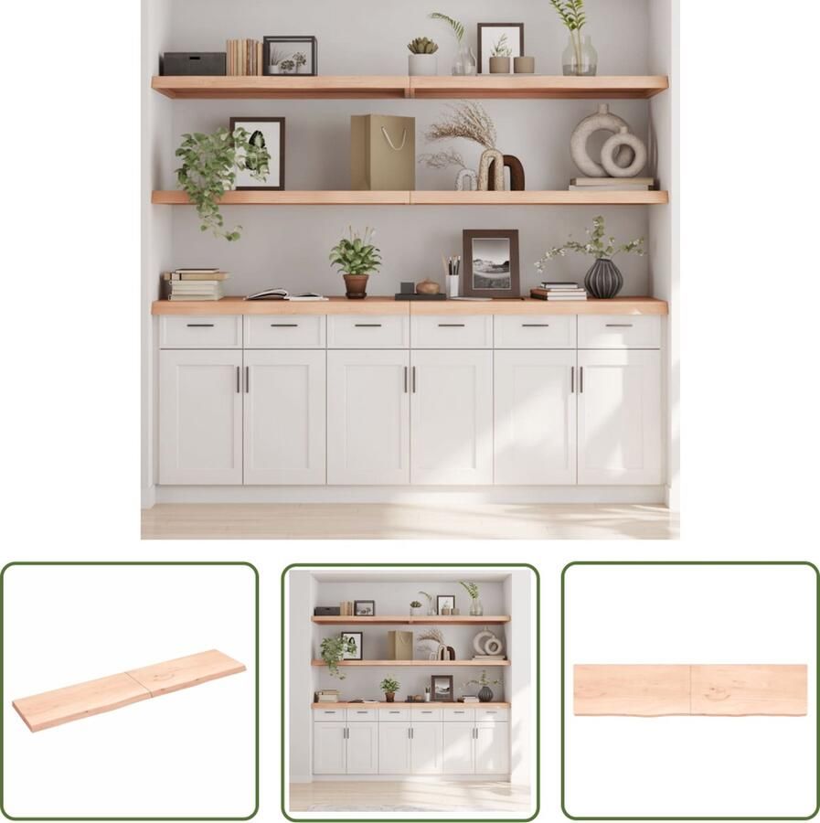 VidaXL Wandschap 220x50x(2-6) cm onbehandeld massief eikenhout Wandplankje Houten Wandrek Eikenhouten Plank Vintage Wanddecoratie Industriële Wandopstelling
