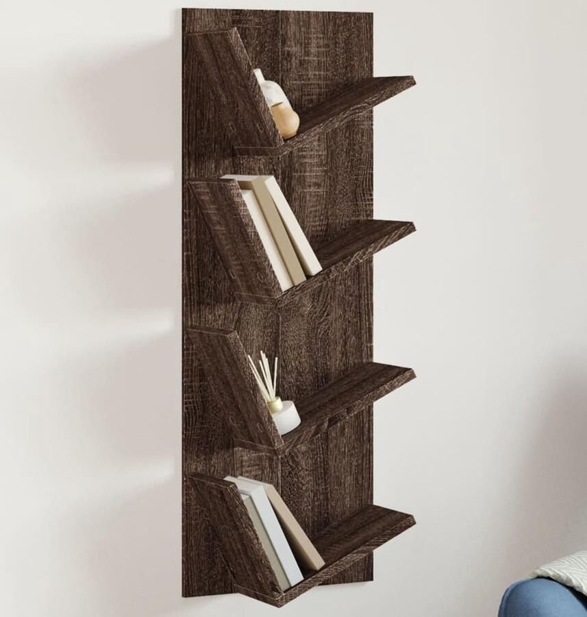 The Living Store Wandschap 4-laags 33x16x90 cm bruin eikenkleurig Wandplanken Houten Plank Boekenkast Opbergruimte Woonaccessoires