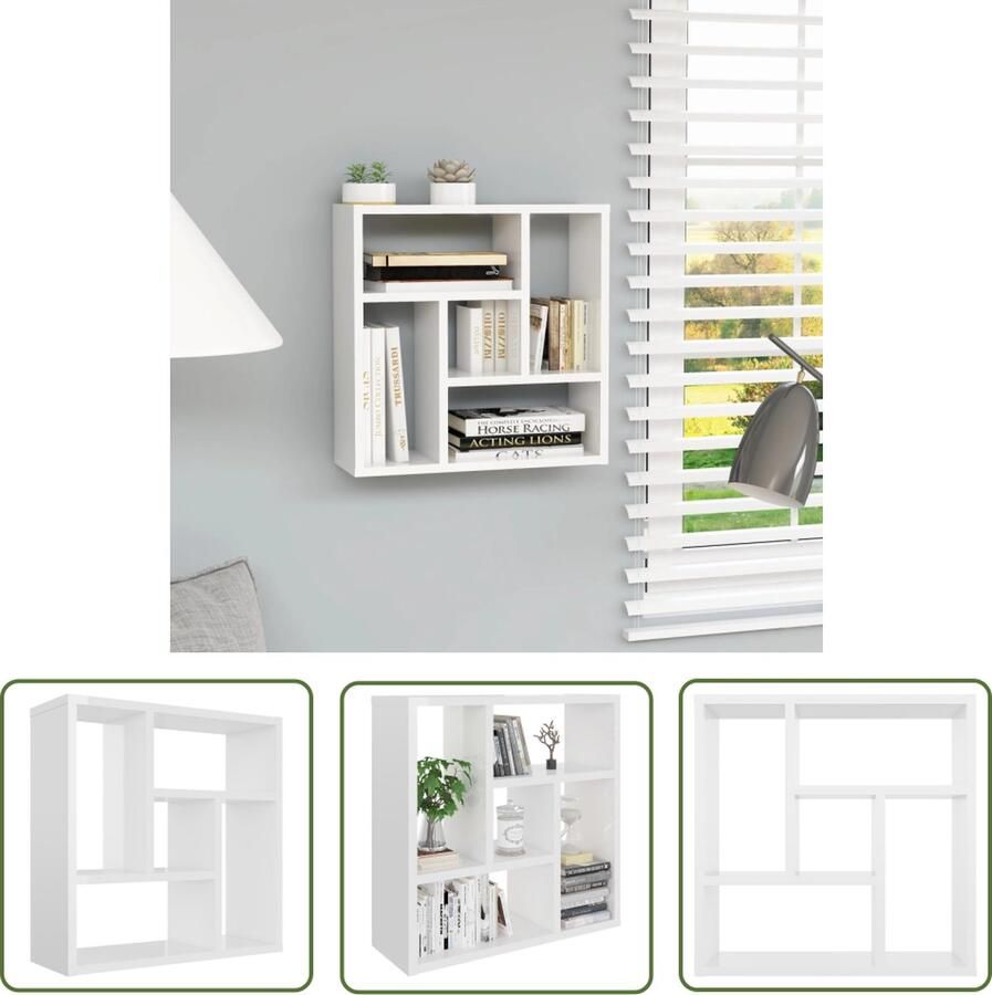 The Living Store Wandschap 45 1x16x45 1 cm bewerkt hout hoogglans wit Wandplank Opbergkast Wit Meubilair Modern Wonen Scheidingswand