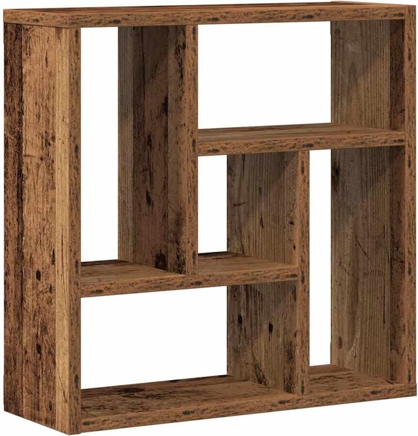 The Living Store Wandschap 45x16x45 cm bewerkt hout oud houtkleurig Tv-meubel Wandrek Houten Kast Opbergkast Led Verlichting