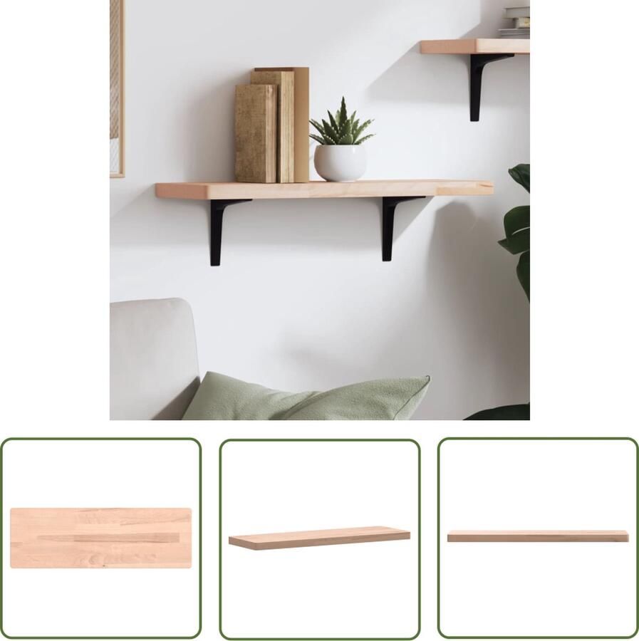 The Living Store Wandschap 60x20x2 5 cm massief beukenhout Houten Wandschap Wandplankje Beukenhout Multifunctionele Plank Opbergoplossing