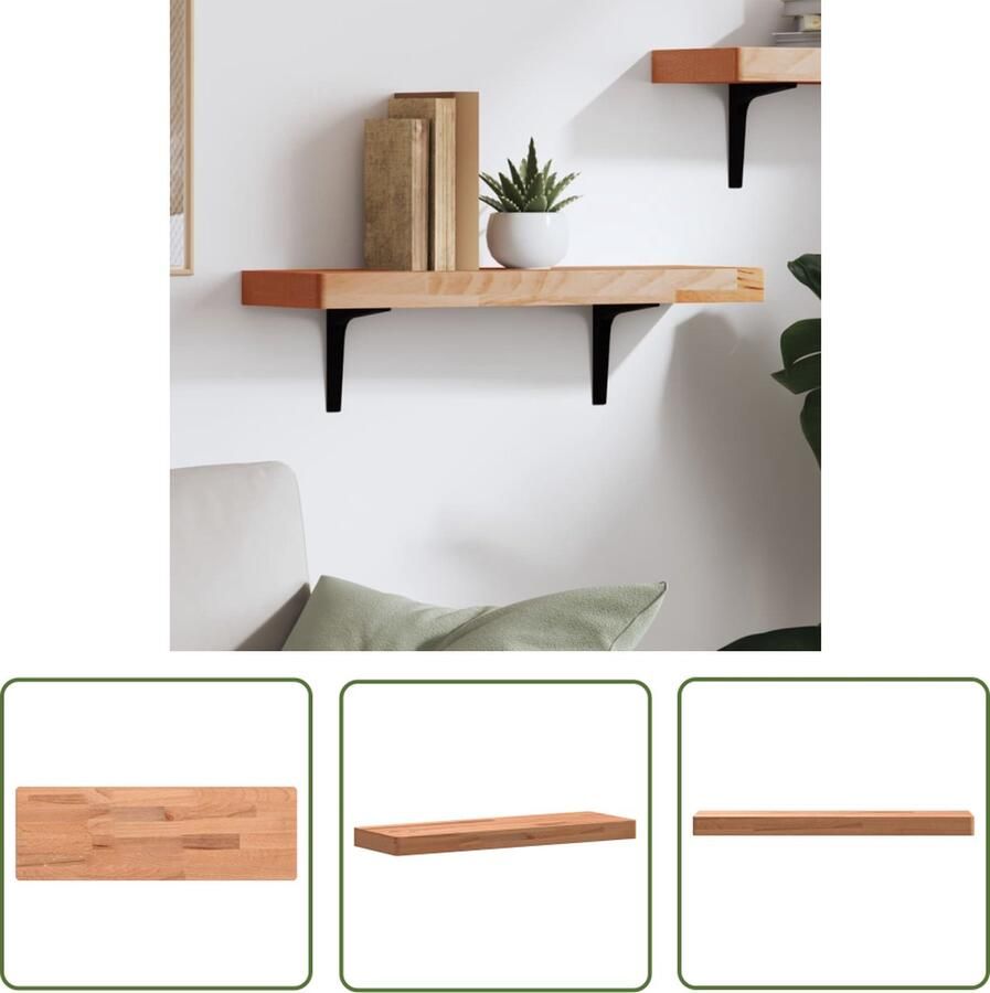 The Living Store Wandschap 60x20x4 cm massief beukenhout Houten Wandschap Wandplankje Beukenhout Multifunctionele Kast Opbergschapsmogelijkheden