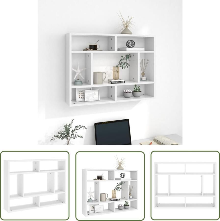 The Living Store Wandschap 75x16x55 cm bewerkt hout wit Wandplank Houten Wandrek Opbergplankje Woonaccessoires Interieurdecoratie