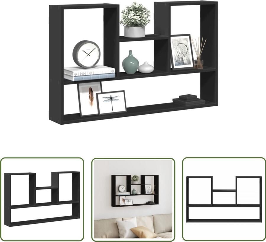 The Living Store Wandschap 99x15x60 cm bewerkt hout zwart Wandschappen Opbergwand Muurschaps Houten Wandplank Zwart Wandrek