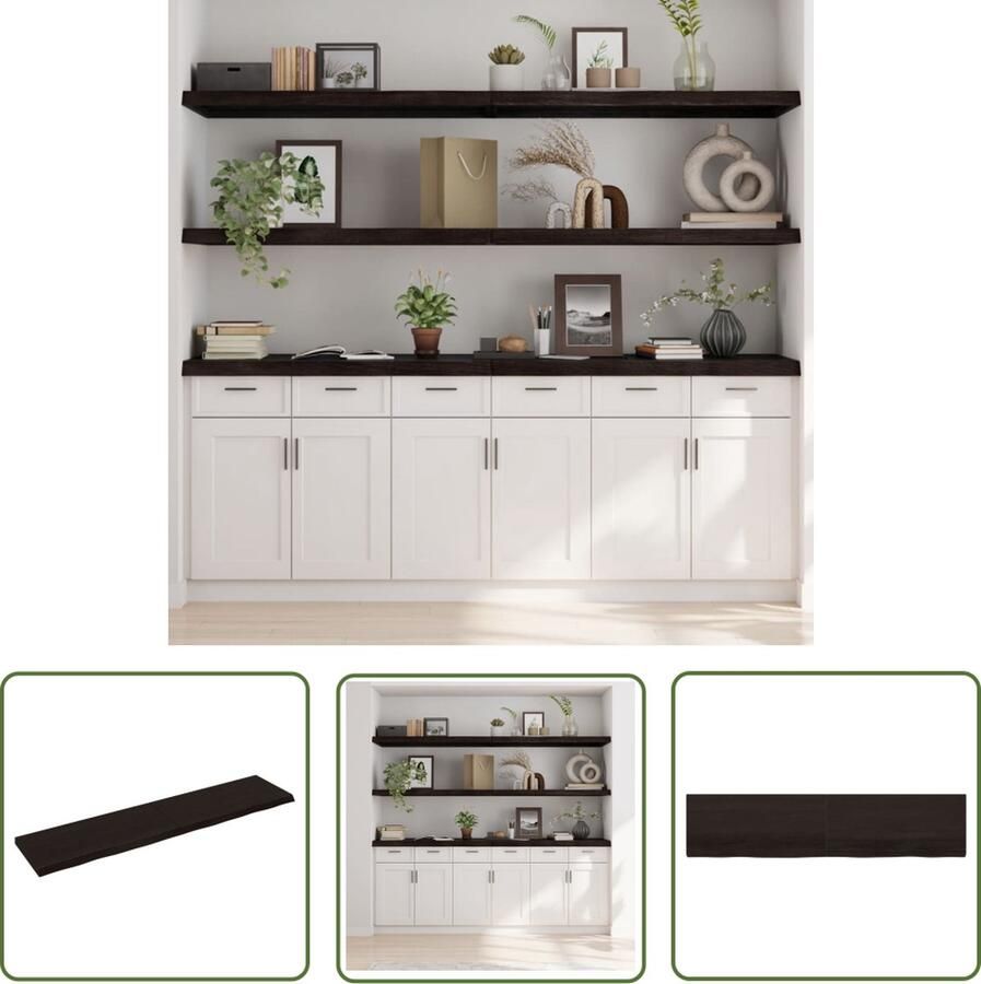 VidaXL Houten Wanddecoratie Wandplanken Wandschap behandeld massief eikenhout donkerbruin Eikenhouten Plank Vintage Wandrek Industriële Wandopstelling - Foto 3