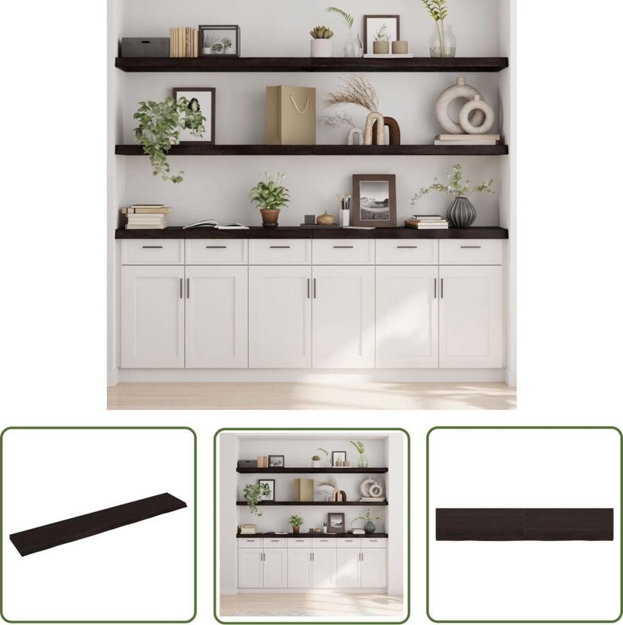 The Living Store Wandschap behandeld massief eikenhout donkerbruin Wandplank Houten Plank Eikenhouten Wandplank Rustic Decor Opbergruimte
