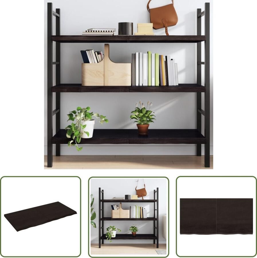 The Living Store Wandschap behandeld massief eikenhout donkerbruin Wandplanken Houten Wandplank Eikenhouten Wandplank Rustic Wandplank Vintage Wandplank