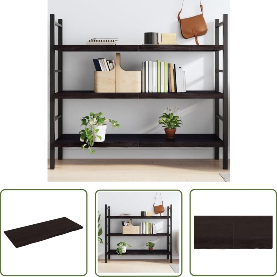 The Living Store Wandschap behandeld massief eikenhout donkerbruin Wandplanken Houten Wandplank Eikenhouten Wandplank Rustic Wandplank Vintage Wandplank