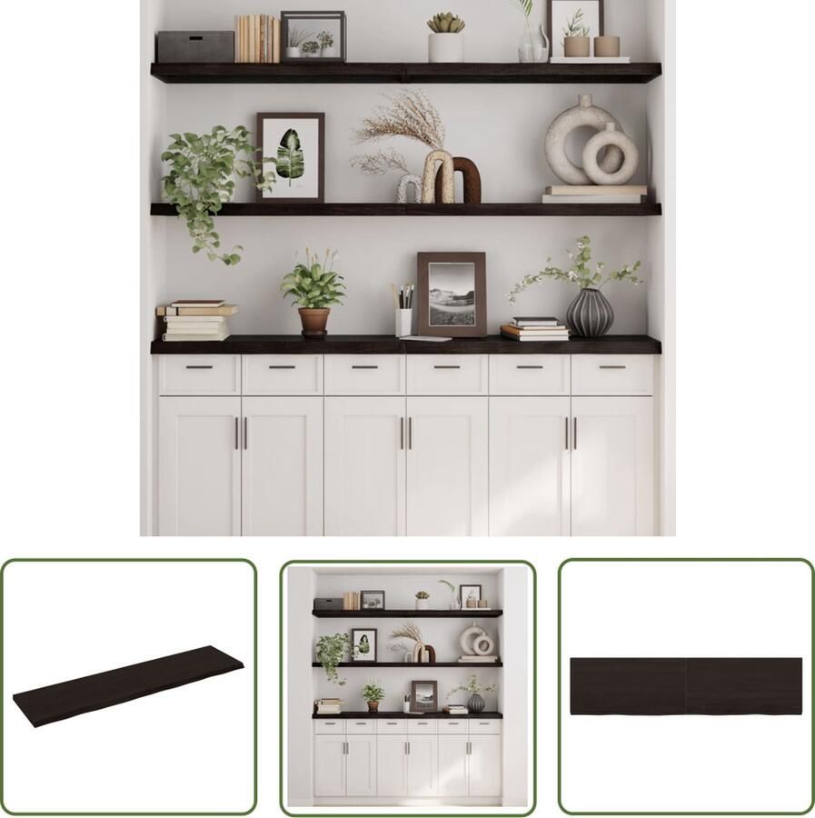 The Living Store Wandschap behandeld massief eikenhout donkerbruin Wandplanken Houten Wandplank Eikenhouten Wandplank Grijs Vintage Wandplank