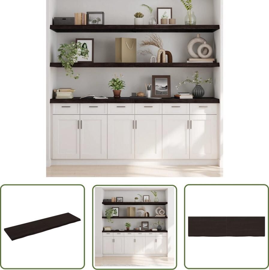 The Living Store Wandschap behandeld massief eikenhout donkerbruin Wandplanken Houten Wandplank Eikenhouten Wandplank Rustic Wanddecoratie Opbergoplossing