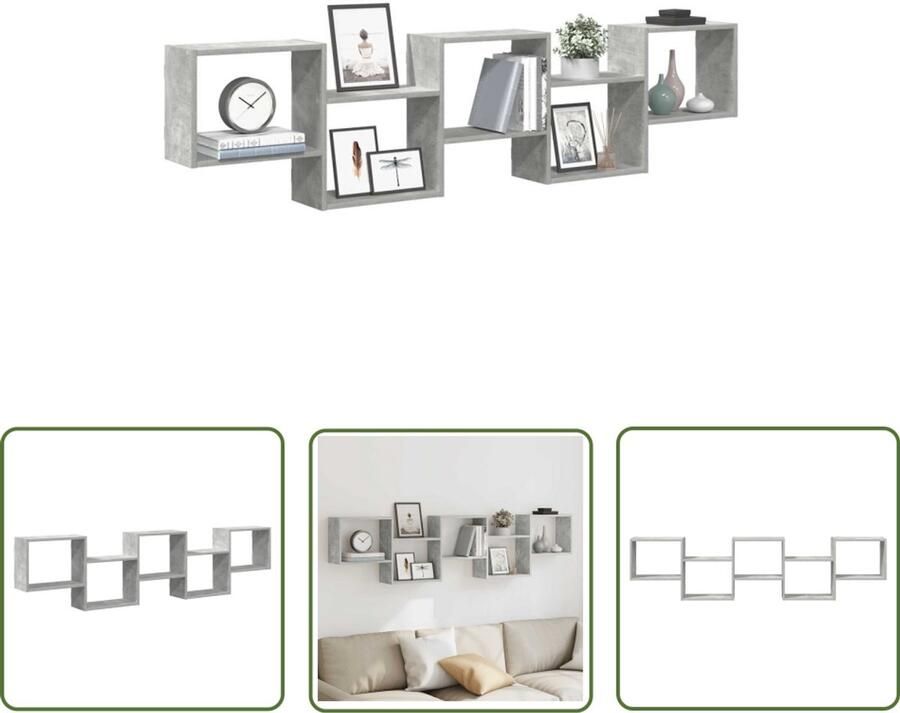 The Living Store Wandschap kubus 5 vakken bewerkt hout betongrijs Wandkast Houten Kast Opslagkast Kasten Set Designkast
