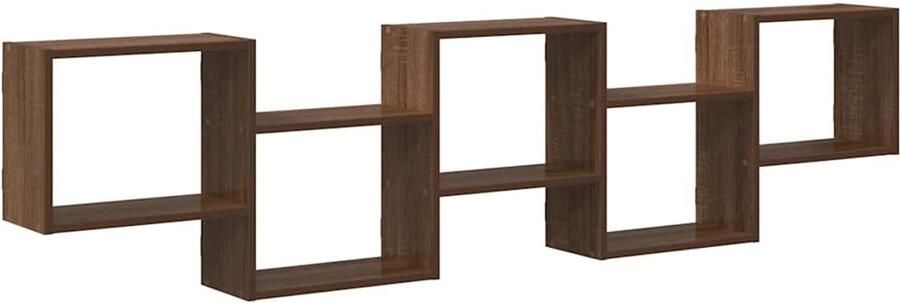 The Living Store Wandschap kubus 5 vakken bewerkt hout bruin eikenkleur Wandplankje Houten Plank Opslagoplossing Kastje Woonaccessoires