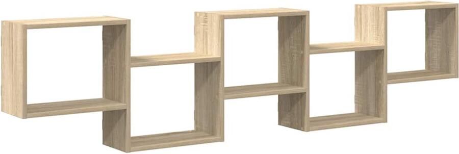 The Living Store Wandschap kubus 5 vakken bewerkt hout sonoma eikenkleurig Wandplankje Houten Plank Opslagoplossing Kastje Woonaccessoires