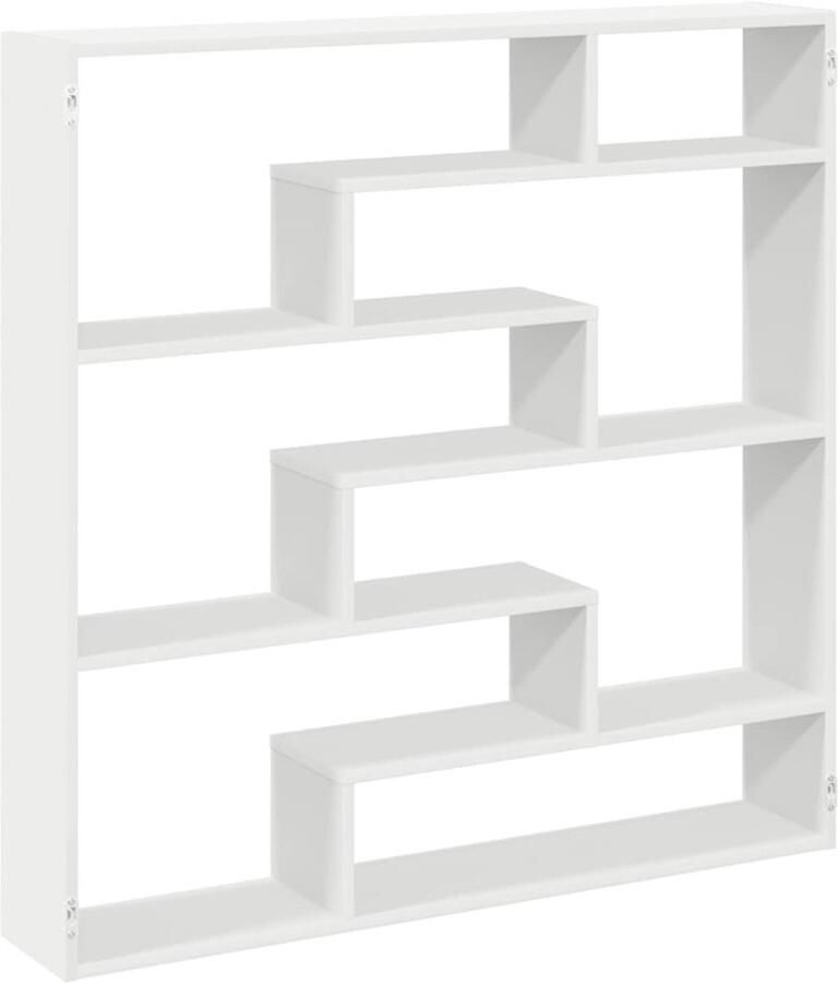 VidaXL Wandschap 7 vakken Bewerkt hout Wit Wandplankje Houten Plank Opslagoplossing Kastje Woonaccessoires