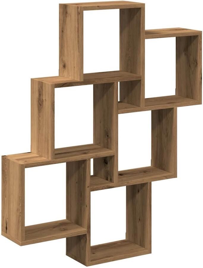 The Living Store Wandschap kubus 78x15x93 cm bewerkt hout artisanaal eikenkleur Wandplankje Houten Plank Opslagmogelijkheid Woonaccessoires Designkast