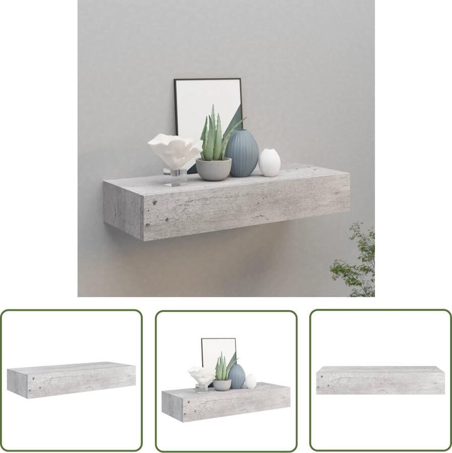 The Living Store Wandschap met lade 60x23 5x10 cm MDF betongrijs Zwevend Schap Wandenplank Ladekast Bergruimte Minimalistische Meubels - Foto 2