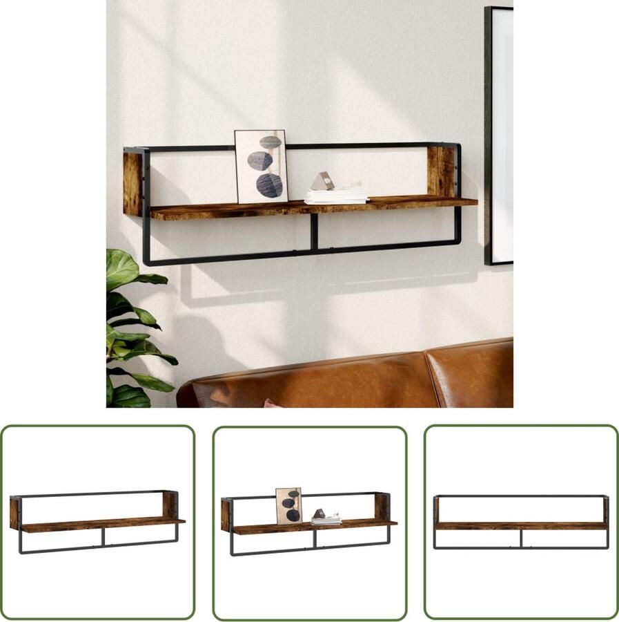 The Living Store Wandschap met stang 100x25x30 cm gerookt eikenkleurig Zwevend Wandschap Houten Wanddecoratie Wandplanken Bergruimte Woondecoratie