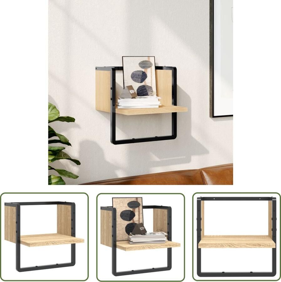 The Living Store Wandschap met stang 30x25x30 cm sonoma eikenkleurig Wanddecoratie Houten Wandplank Opbergruimte Salontafel Livingroom Decor