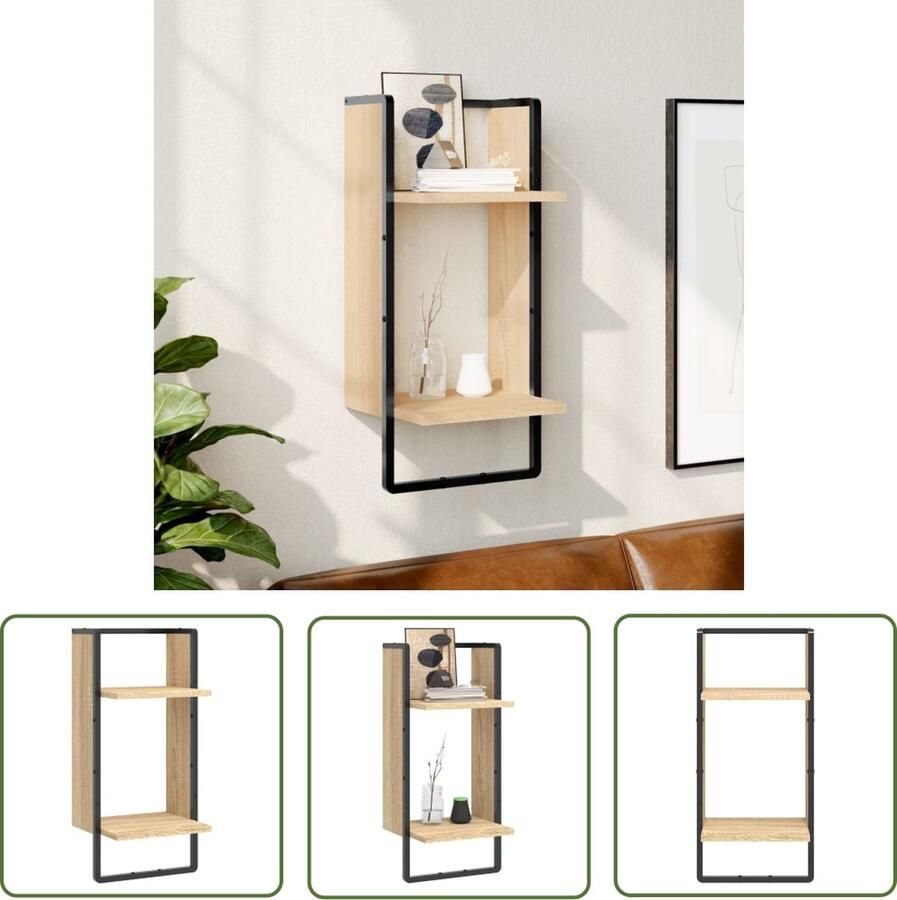 The Living Store Wandschap met stang 30x25x65 cm sonoma eikenkleurig Wanddecoratie Woonaccessoires Houten Wandplanken Wandkastje Opslagmogelijkheden