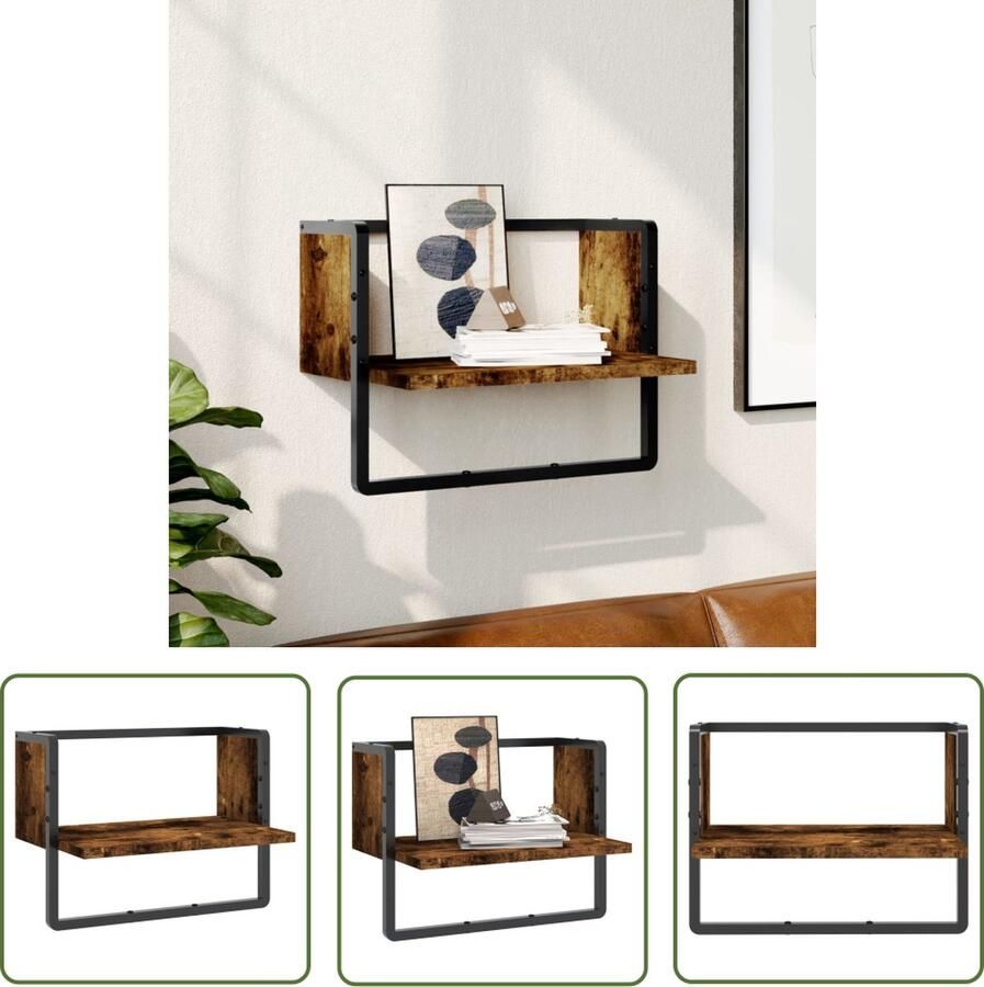 The Living Store Wandschap met stang 40x25x30 cm gerookt eikenkleurig Wandplanken Houten Plank Zwevende Wandplank Bergruimte Opbergkast