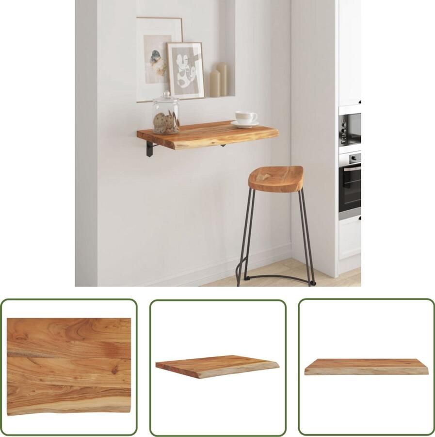 The Living Store Wandschap rechthoekig natuurlijke rand 50x40x2 5 cm acaciahout Houten Wandplank Wanddecoratie Opbergruimte Kastenkast Woonkamer Accessoires