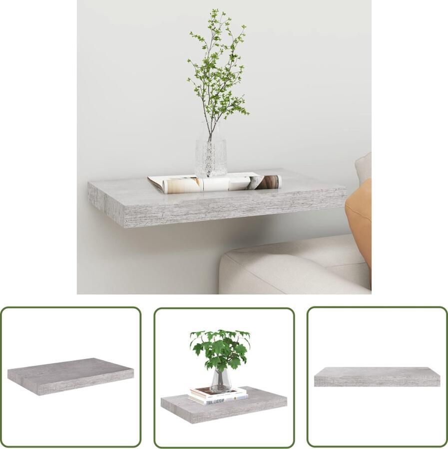 The Living Store Wandschap zwevend 50x23x3 8 cm MDF betongrijs Wandrek Zwevende Plank Wanden Decoratie Living Room Decoratie Salon Decoratie
