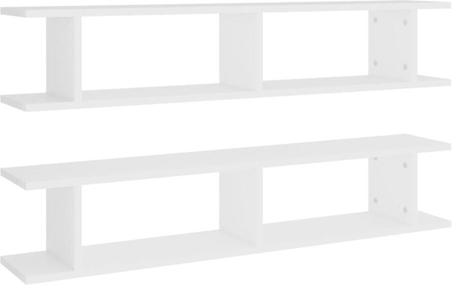 The Living Store Wandschappen 2 st 105x18x20 cm bewerkt hout wit Wandplankje Kubus Plank Witte Wandplank Salontafel Opslagoplossing