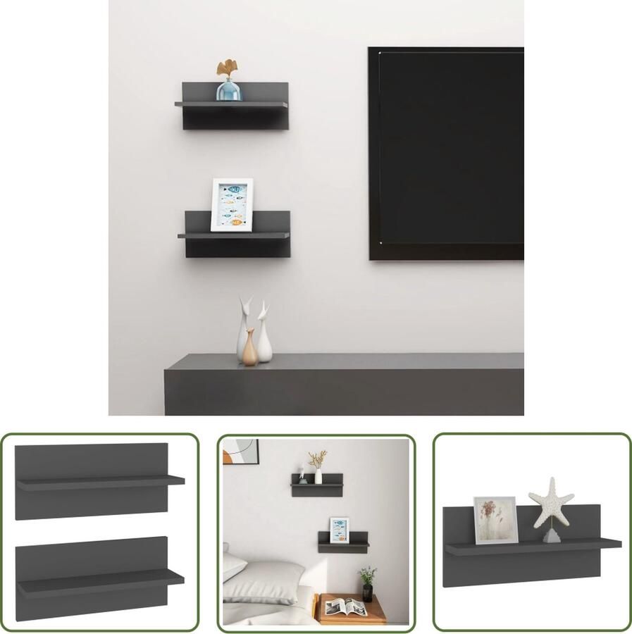 The Living Store Wandschappen 2 st 40x11 5x18 cm bewerkt hout grijs Wandplank Wanddecoratie Bergruimte Woonaccessoires Tv Stand