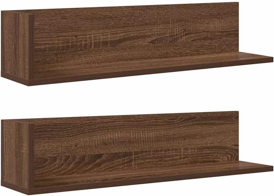 The Living Store Wandschappen 2 st 75x16 5x16 5 cm bewerkt hout bruin eikenkleur Wandplank Houten Plank Opbergplank Zwevende Plank Woonaccessoires
