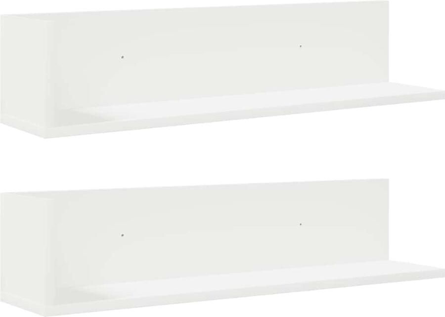 The Living Store Wandschappen 2 st 75x16 5x16 5 cm bewerkt hout wit Wandplank Houten Plank Opbergplank Woonaccessoires Badkamer Accessoires