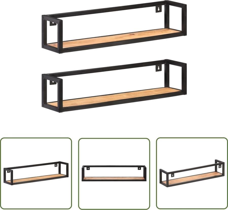 The Living Store Wandschappen 2 st 80 cm massief acaciahout Industriele Wanddecoratie Houten Wandplank Vintage Wandkast Stapelbare Wandplanken Bergruimte Creëren