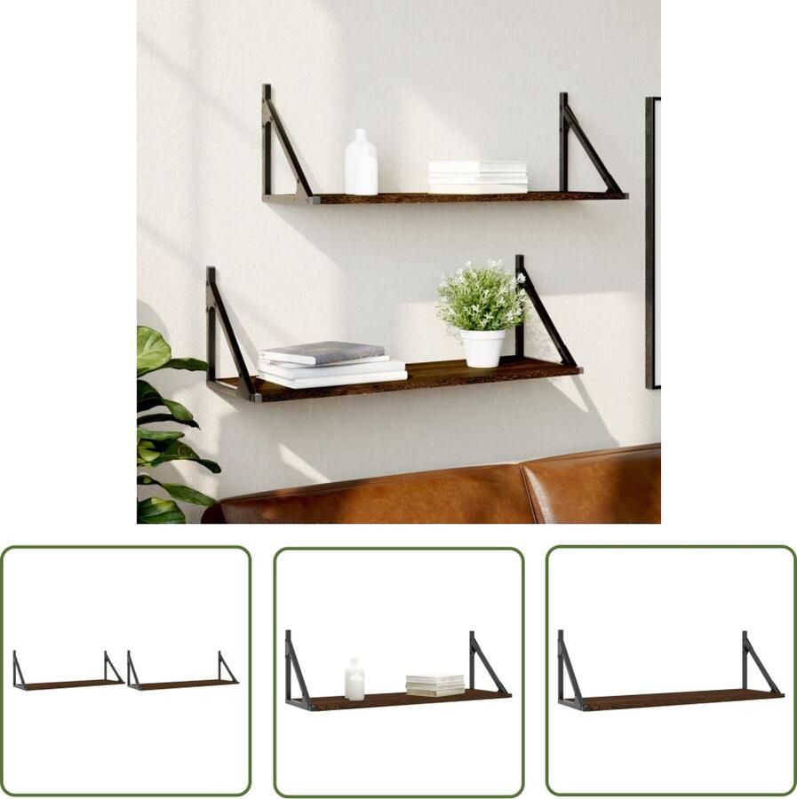 The Living Store Wandschappen 2 st 80x25x25 5 cm bewerkt hout bruin eikenkleur Wanddecoratie Houten Wandplankje Woonaccessoires Opbergmogelijkheden Interieurdesign