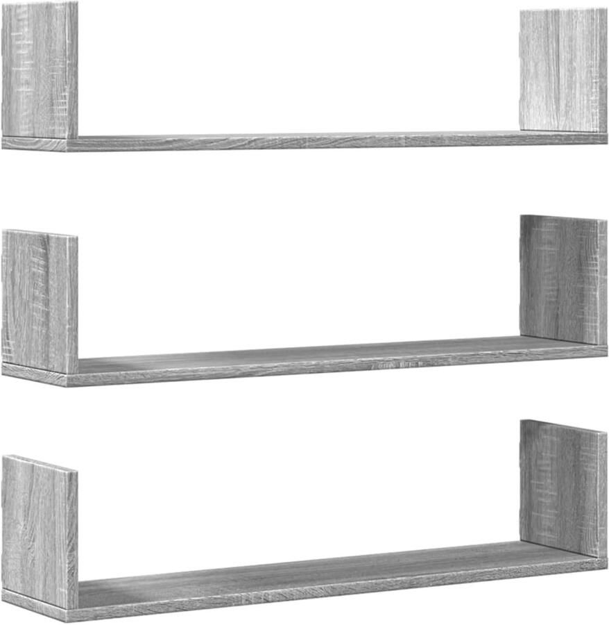 The Living Store Wandschappen 3 st 80x18x18 cm bewerkt hout grijs sonoma eiken Wandplanken Houten Plankjes Opslagmogelijkheden Muurschrank Minimalistisch Wonen