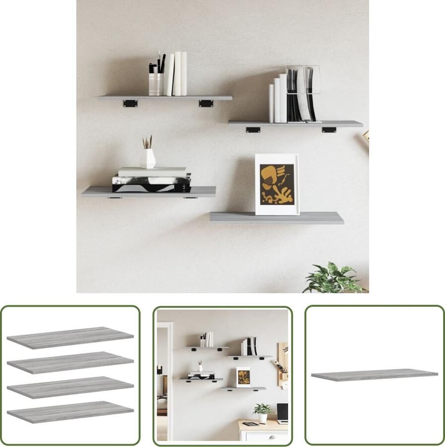 The Living Store Wandschappen 4 st 60x30x1 5 cm bewerkt hout grijs sonoma eiken Zwevende Wandplanken Wanddecoratie Opbergmogelijkheden Badkamer Accessoires Woonaccessoires - Foto 2
