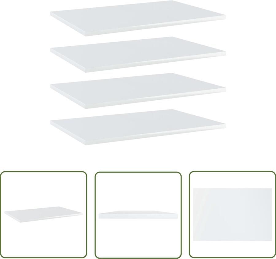 The Living Store Wandschappen 4 st 60x40x1 5 cm bewerkt hout hoogglans wit Wandplanken Opbergruimte Houten Plank Badkamerkast Keukenplank