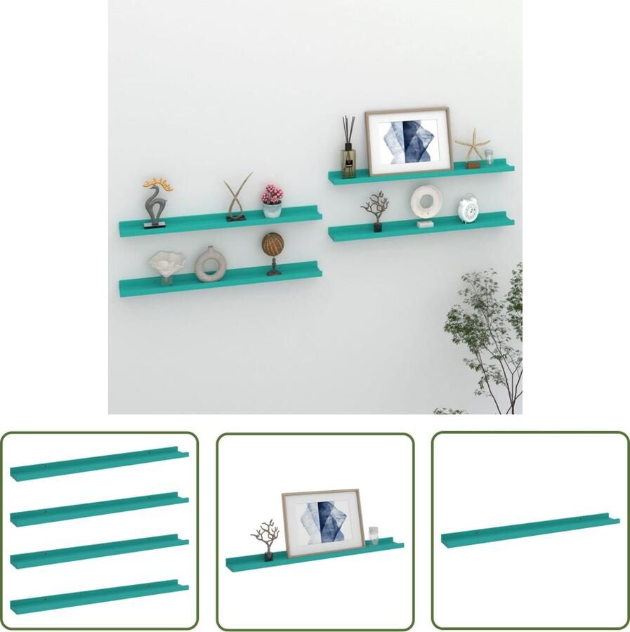 The Living Store Wandschappen 4 st 80x9x3 cm blauw Wanddecoratie Blauwe Wandplank Mdf Wandplankje Hangend Rek Opslagoplossing