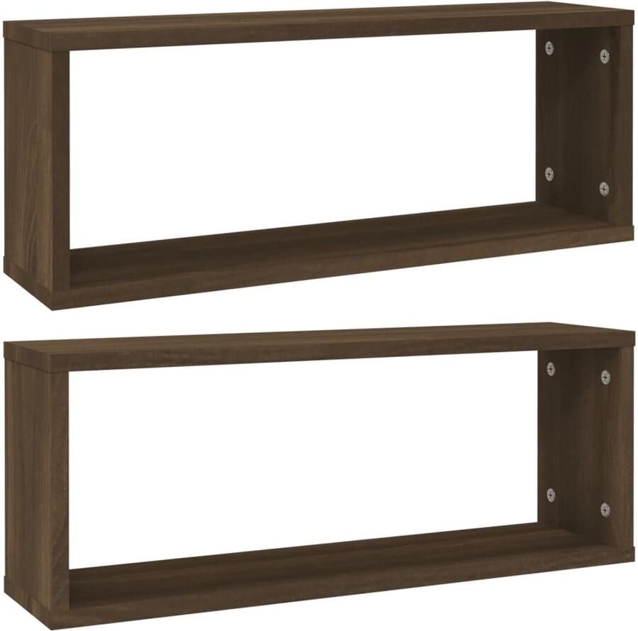 The Living Store Wandschappen kubus 2 st 60x15x23 cm bewerkt hout bruin eiken Kubuswandschap Wandplank Houten Wanden Bruine Eiken Meubels Opbergkast