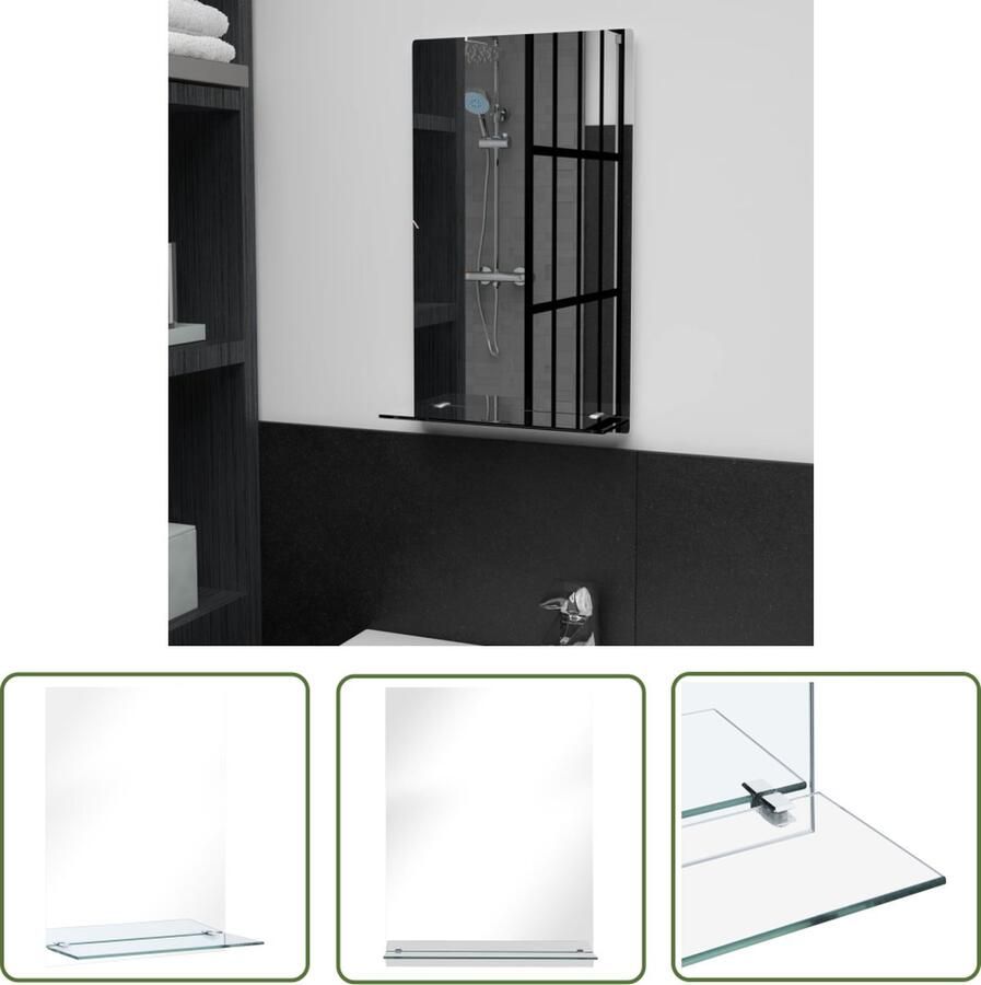 The Living Store Wandspiegel Minimalistisch Gehard Glas 30x50cm met Schap Wandspiegel Spiegel Badkamermeubel Minimalistisch Gehard Glas