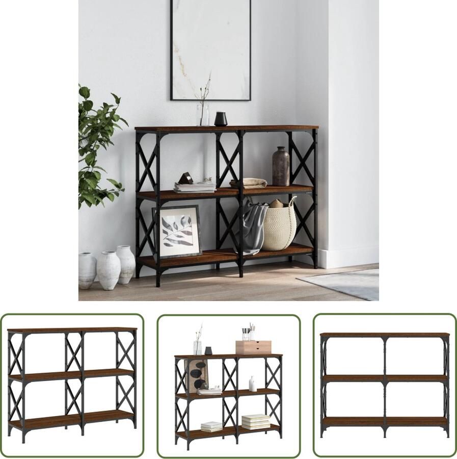 The Living Store Wandtafel 100x28x80 5 cm bewerkt hout bruin eikenkleur Wandtafel Consoletafel Houten Tafel Bruin Eiken Living Room Furniture