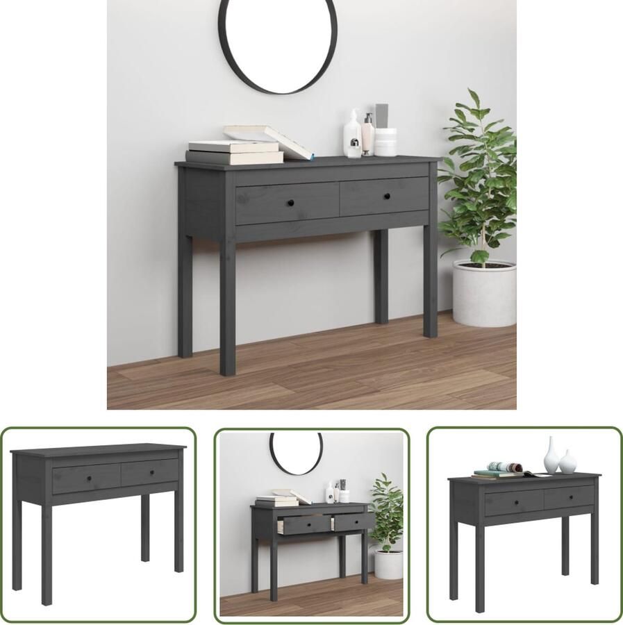The Living Store Wandtafel Massief Grenenhout 100 x 35 x 75 cm Grijs Wandtafel Grenoblehouten Tafellaar Salontafel Bijzettafel Opbergkast - Foto 2