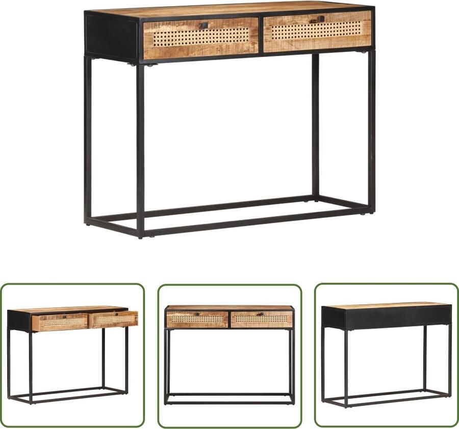 The Living Store Mangohout Wandtafel Massief ruw mangohout 100 x 35 x 75 cm Rustieke charme Wandtafel Mango Wood Rustic Consoletable Salontafel - Foto 2